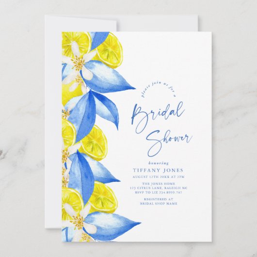 Mediterranean Blue Yellow Lemons Vrijgezellenfeest Kaart (Voorkant)
