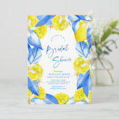 Mediterranean Blue Yellow Lemons Vrijgezellenfeest Kaart (Staand voorkant)