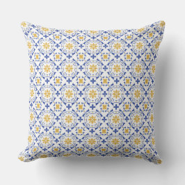 Mediterranean Blue & Yellow Tile Throw Pillow Buitenkussen