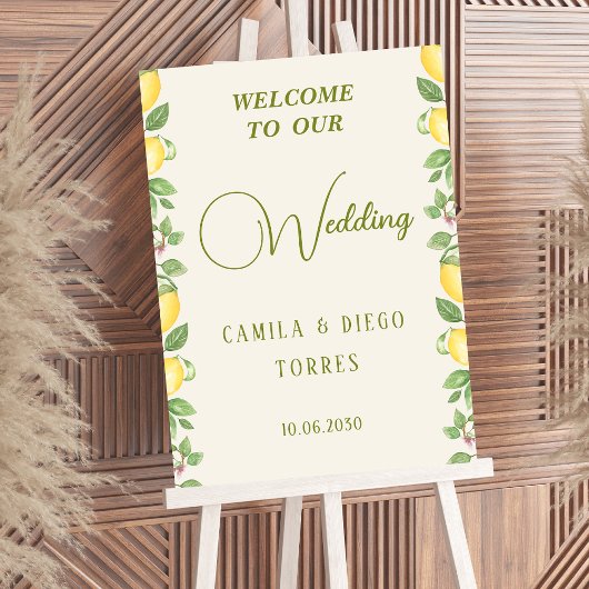 Mediterranean Botanical Lemon Olive Wedding Sign Poster