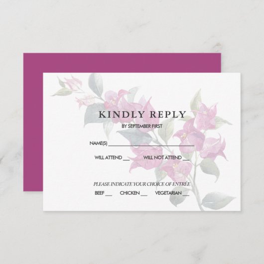 Mediterranean Bougainvillea Pink RSVP Response Kaart (Voorkant / Achterkant)