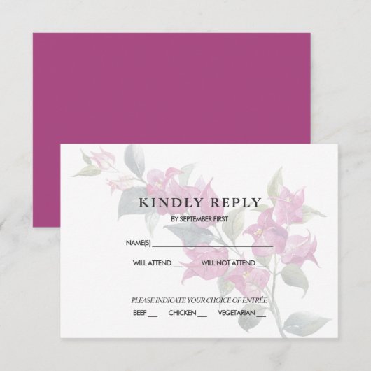 Mediterranean Bougainvillea Roze RSVP-reactie Kaart (Voorkant / Achterkant)