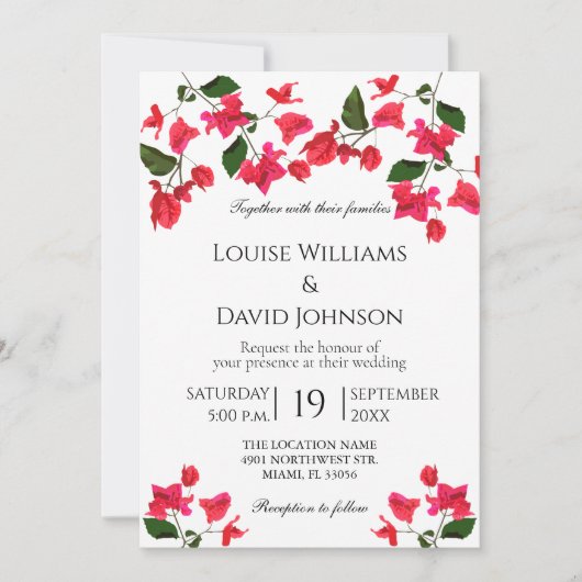 Mediterranean Bougainvillea Wedding Invitation Kaart (Voorkant)