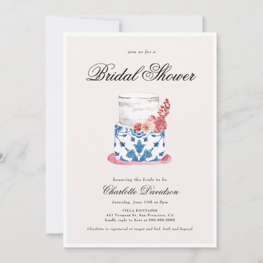 Mediterranean Cake Roze Blauw Vrijgezellenfeest Kaart (Voorkant)