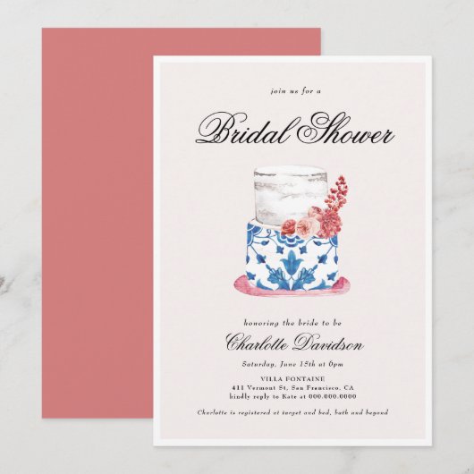 Mediterranean Cake Roze Blauw Vrijgezellenfeest Kaart (Voorkant / Achterkant)