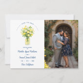Mediterranean Chic Blue Floral Arrangement Lemons Save The Date (Voorkant)