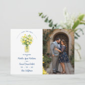 Mediterranean Chic Blue Floral Arrangement Lemons Save The Date (Staand voorkant)