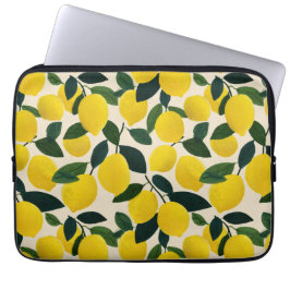 Mediterranean Citrus Fruit Pattern Yellow Lemons Laptop Sleeve