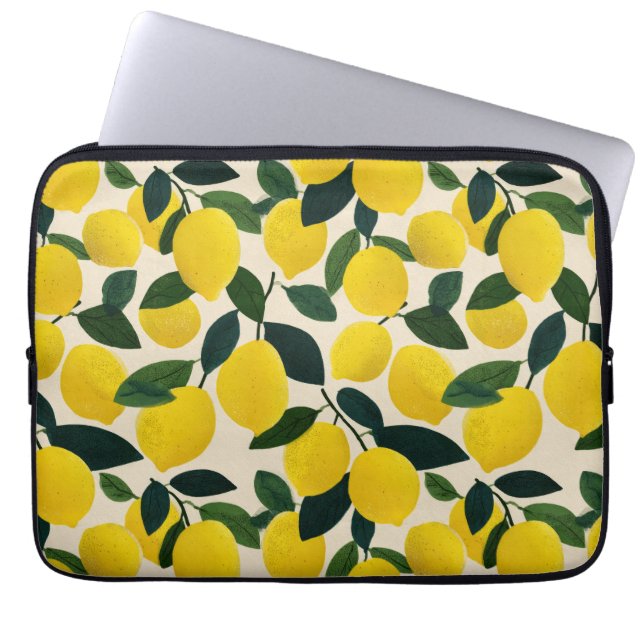 Mediterranean Citrus Fruit Pattern Yellow Lemons Laptop Sleeve (Voorkant)