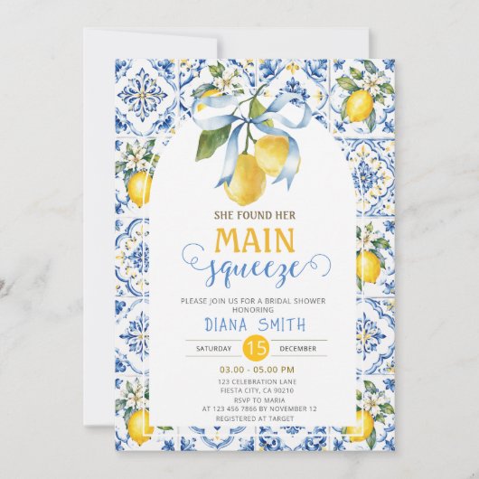 Mediterranean Citrus Main Squeeze Bruiloftsfeest I Kaart (Voorkant)