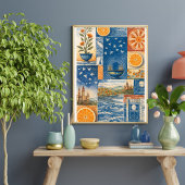 Mediterranean Citrus & Ocean Collage Art Print
