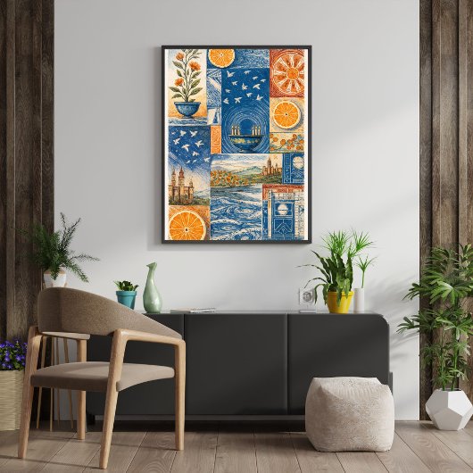Mediterranean Citrus & Ocean Collage Art Print