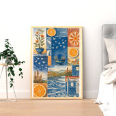 Mediterranean Citrus & Ocean Collage Art Print