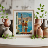 Mediterranean Coast Couple Vintage Poster