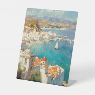 Mediterranean Coast in Spain, Cartagena Reclamebord Met Voetstuk