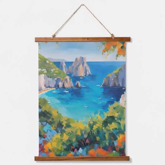 Mediterranean Coast Seascape Italy Floral Art Hangend Wandkleed (Voorkant)