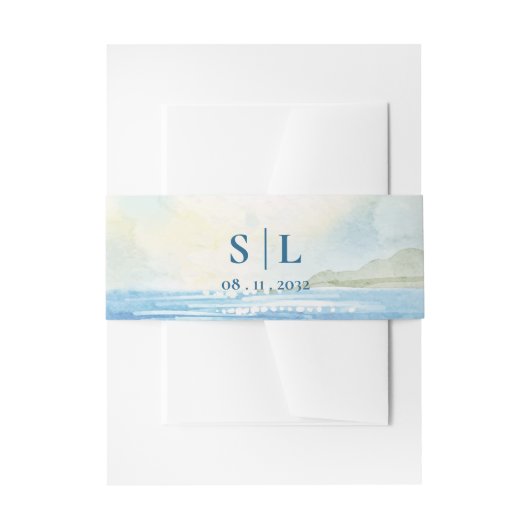 Mediterranean Coastal Monogram Wedding Uitnodigingen Wikkel (Voorkant Voorbeeld)