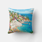 Mediterranean Coastal Village Beach Throw Pillow Kussen (Achterkant)