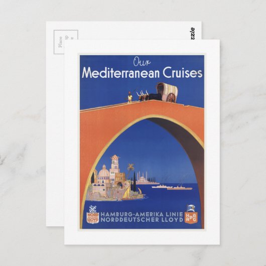 Mediterranean Cruises Scheepslijn Vintage Travel Briefkaart (Voorkant / Achterkant)