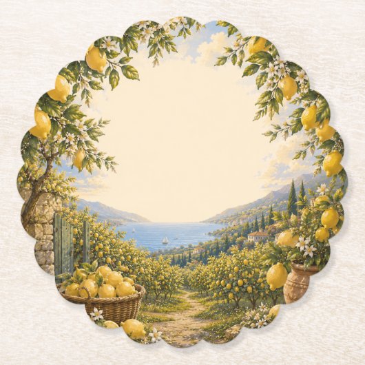 Mediterranean Escape | Citroenmarkt Decor Kartonnen Onderzetters (Voorkant)