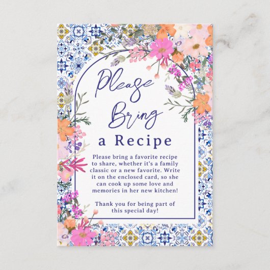 Mediterranean Floral Tegel Bruids Recept Verzoek Informatiekaartje (Voorkant)