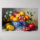Mediterranean Fruit Bowl Still Life Oil Painting Poster (Voorkant)
