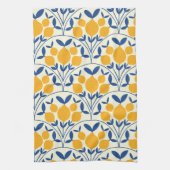 Mediterranean Gele Citroenen op Blauwe schelpvorme Theedoek (Verticaal)