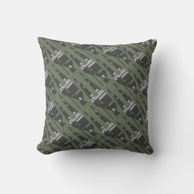 Mediterranean Grey Charcoal Olive Diagonal Tegels Kussen (Voorkant)