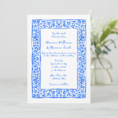 Mediterranean Hand Painted Blue White Wedding Kaart (Staand voorkant)