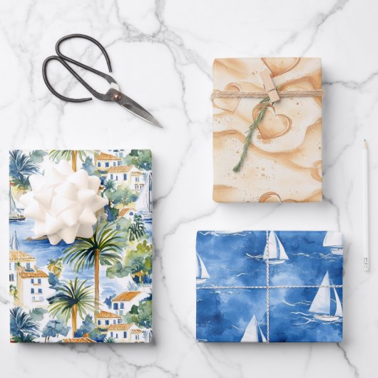 Mediterranean Hearts Sand Vrijgezellenfeest Inpakpapier Vel (Voorkant)