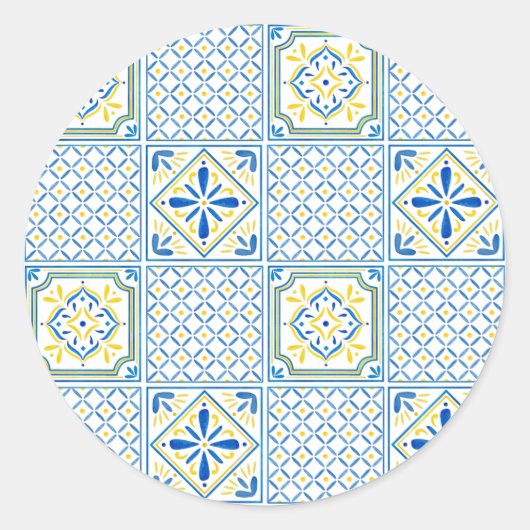 Mediterranean Italian Tile Decorative Pattern Ronde Sticker (Voorkant)