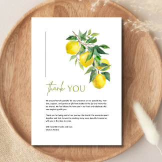 Mediterranean Italy Greece Lemon Vibrant Wedding Bedankkaart
