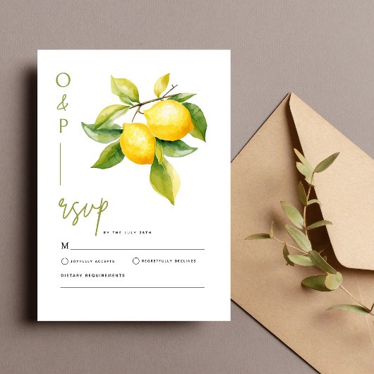 Mediterranean Italy Greece Lemon Vibrant Wedding RSVP Kaartje