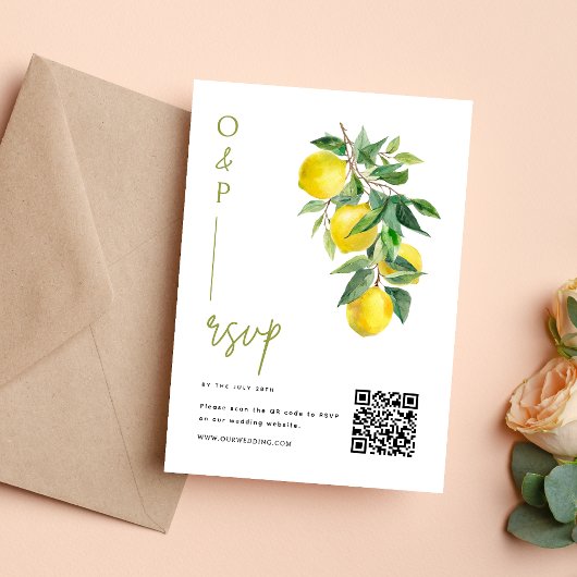 Mediterranean Italy Lemon Vibrant Wedding QR Code RSVP Kaartje