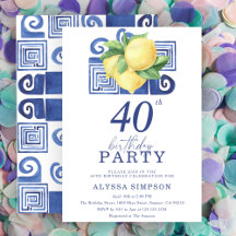 Mediterranean Lemon 40th Birthday Invitation