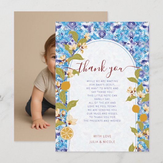 Mediterranean Lemon Amalfi Coast Baby Shower Photo Kaart (Voorkant / Achterkant)
