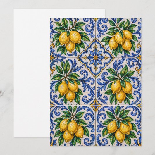 Mediterranean Lemon Azulejo Tile Kaart (Voorkant / Achterkant)