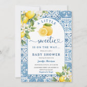 Mediterranean Lemon Baby shower Boy Blue Tegels Kaart (Voorkant)