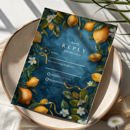Mediterranean Lemon Bliss Bruiloft RSVP Kaartje