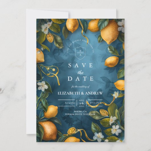 Mediterranean Lemon Bliss Wedding Save The Date (Voorkant)
