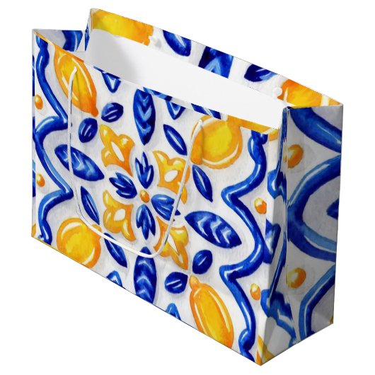 Mediterranean Lemon Blossom Ceramic Hand Painted Groot Cadeauzakje (Voorkant Gekanteld)