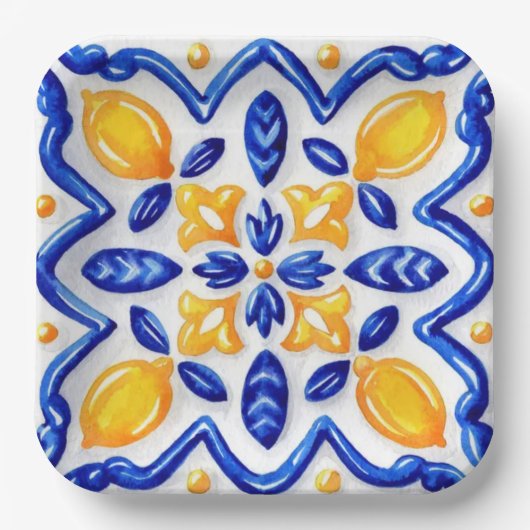 Mediterranean Lemon Blossom Ceramic Hand Painted Papieren Bordje (Voorkant)