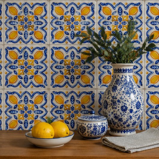Mediterranean Lemon Blossom Ceramic Hand Painted Tegeltje