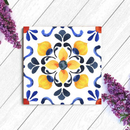 Mediterranean Lemon Blossom Hand Painted Portugues Tegeltje