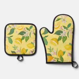Mediterranean Lemon & Blossom Keukenset - Ovenwant Pannenlap Set