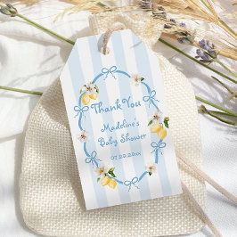 Mediterranean Lemon Blue Bows Baby shower Cadeaulabel