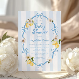 Mediterranean Lemon Blue Bows Baby shower Kaart
