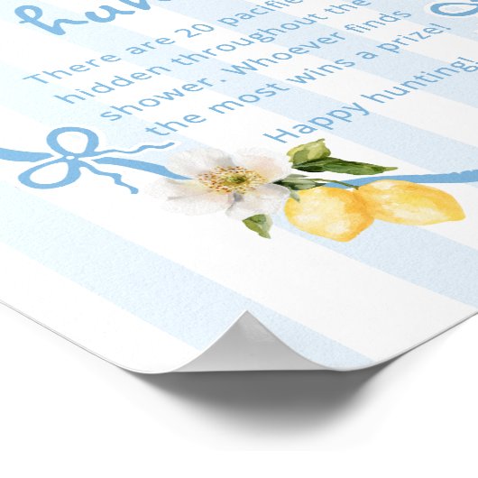 Mediterranean Lemon Blue Pacifier Hunt Baby shower Poster (Hoek)