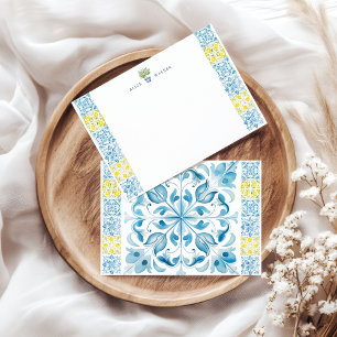 Mediterranean Lemon Blue Tegels Stationery Notitiekaartje