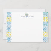 Mediterranean Lemon Blue Tegels Stationery Notitiekaartje (Voorkant)